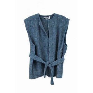 Vintage Wool Herringbone Donegal Fleck Belted Vest Green Minimalist Pockets